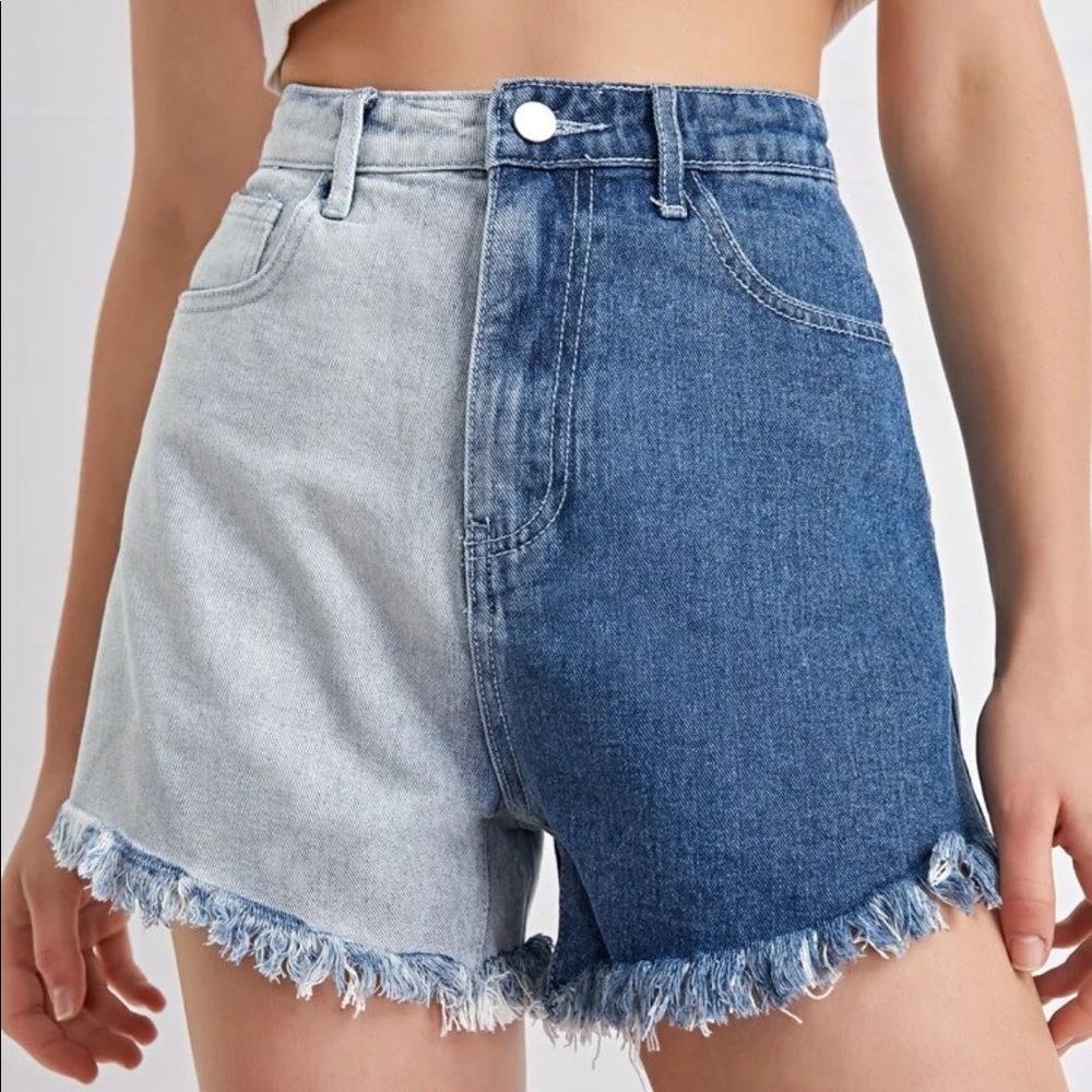 High waist color block denim shorts never worn